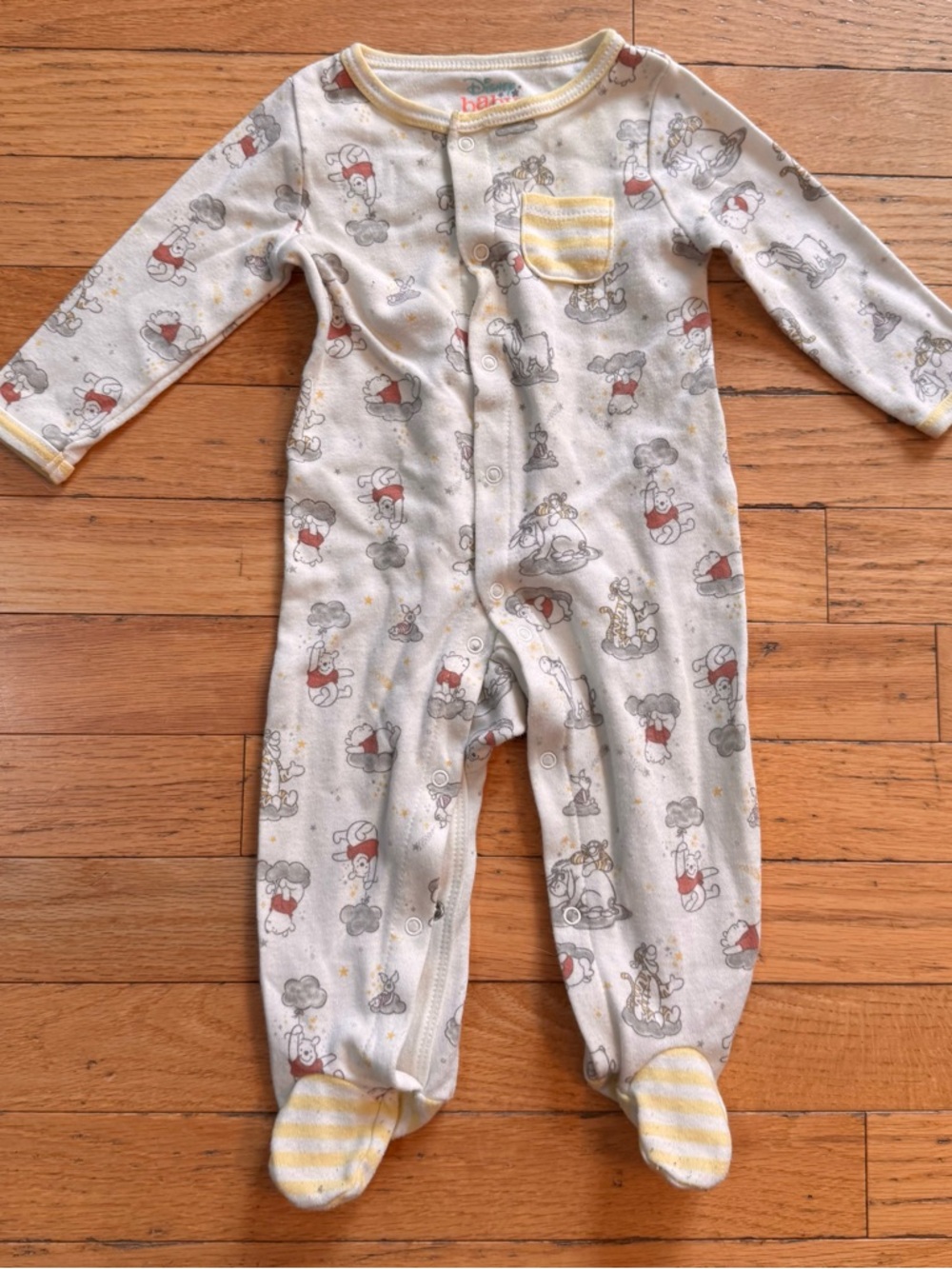 Disney Baby Pooh Pajama Footed Sleeper Butter Yellow button down 3/6 months